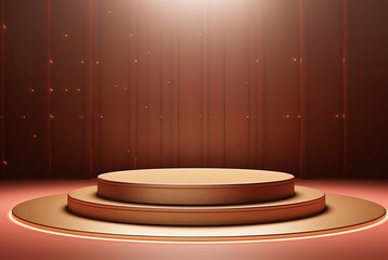 Abstract gold 3D podium background with light rays, product image background