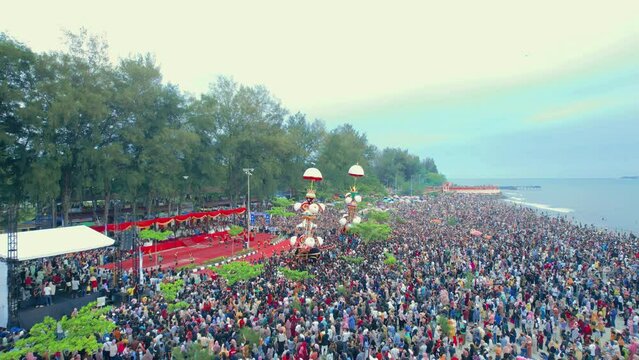 Aerial View Hoyak Tabuik is one of the annual traditions in the Pariaman community. Pariaman, West Sumatra, Indonesia.