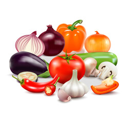 set of vegetables with Tomato, Pepper, Cucumber, Garlic, Onion, Brinjal with Vector & Illustration File