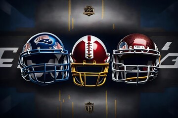 Step into the heart of the action with our wide poster highlighting a head-to-head American football helmets challenge match. 