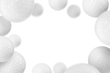 Many golf balls falling on white background