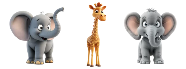 Animated 3d elephant and giraffe isolated on transparent background with multiple options. Animal illustration concept. © icon