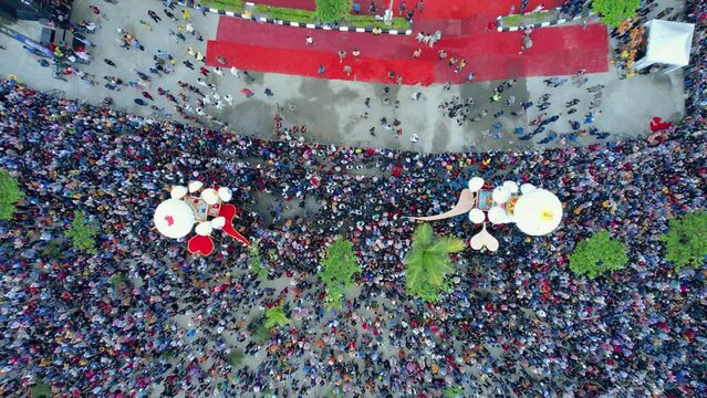 Aerial View Hoyak Tabuik is one of the annual traditions in the Pariaman community. Pariaman, West Sumatra, Indonesia.