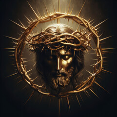 Jesus Christ with crown of thorns on his head, dark background