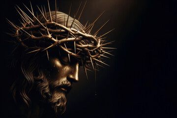 Jesus Christ with crown of thorns on his head, dark background