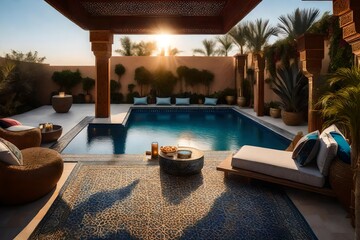 Indulge in the allure of a Moroccan-inspired swimming pool. Imagine lounging by the water edge surrounded by the mesmerizing patterns and rich colors that define the sophistication of Moroccan design.
