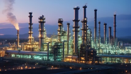 Obraz premium Oil Refinery with holographic translucent effect high detailed super realistic quality