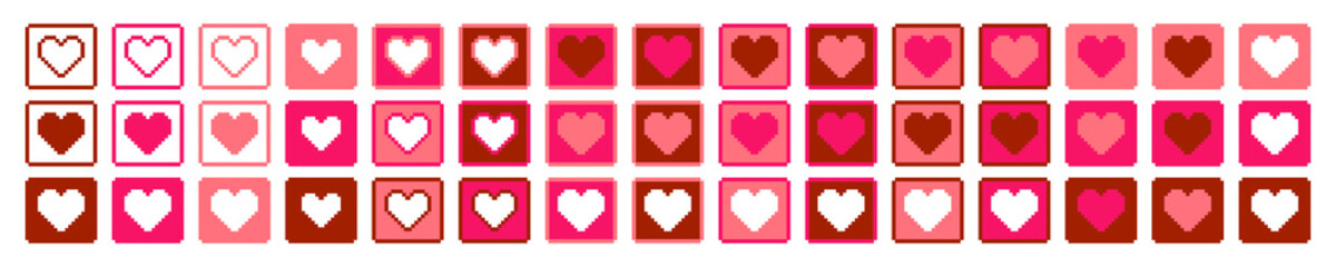 Heart Icon, Barbie Bright Pink, Red Pink Burgundy, Creamy Pastel Pink, Vector, Valentine's Day, Love, Pixel Heart, Cute, Love Symbol, Romantic, Pink Elegance, Romantic Medley of Hearts, Pixels, Pastel