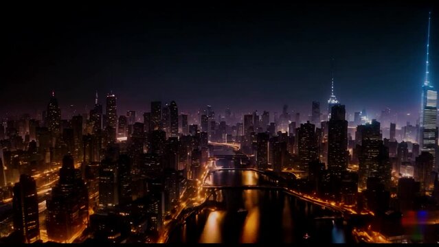 night city atmosphere from above with twinkling lights