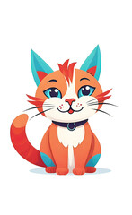 Obraz premium vector illustration, flat logo of cute red cat vector icon, primitive childish doodle isolated on white background, favorite pets,