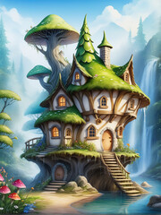 fairy tale house in water lake