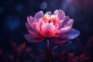 Gorgeous peony blooms in radiant, enchanting glow.