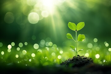 Radiant plant on sparkling green backdrop, bathed in sunlight.