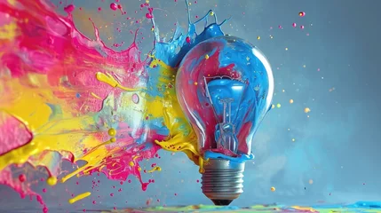Foto op Plexiglas Unique idea visualization with a paint-made lightbulb, embodying creativity, Ai Generated © Crazy Juke