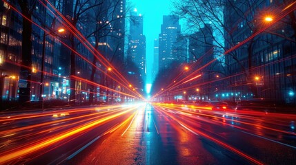 Abstract night cityscape with mesmerizing traffic light trails, Ai Generated.