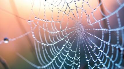 Marvel at the intricate beauty of a spider web adorned with glistening water droplets, nature's delicate artistry. Ai Generated.