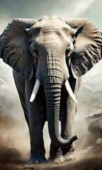 Fantasy Illustration of a wild elephant. Digital art style wallpaper background.