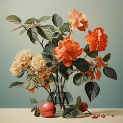 Creative poster collage, Retro floral poster made in style of 1970s vintage botanical photo