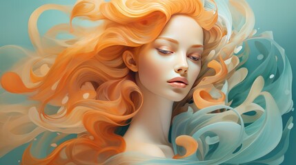 Beautiful girl with orange hair. Portrait of a beautiful woman with creative make-up and hairstyle
