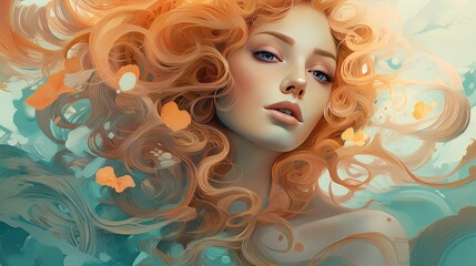 Beautiful girl with orange hair. Portrait of a beautiful woman with creative make-up and hairstyle