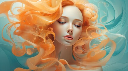 Portrait of a beautiful young woman with long curly hair. Portrait of a beautiful girl with curls and flowers in her hair