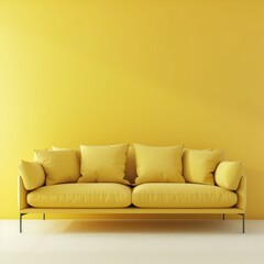 modern sofa in yellow living room. Minimal style concept. pastel color style