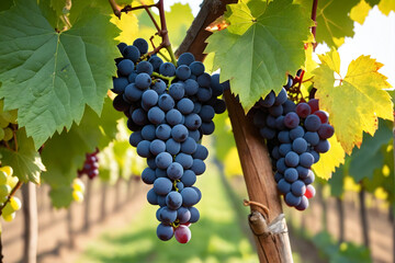 Naklejka premium Grapes on vine growing in vineyard