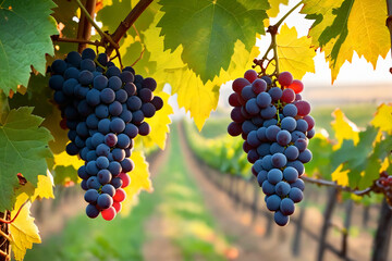Fototapeta premium Grapes on vine growing in vineyard