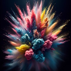 Freeze motion of color powder exploding