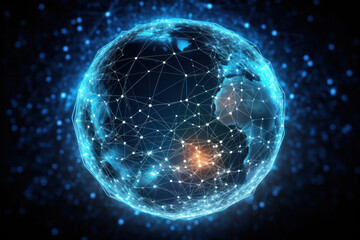 Digital globe with interconnected lines and dots representing global network connectivity and data