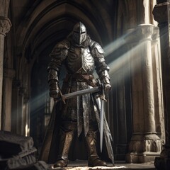 Medieval knight in the castle.