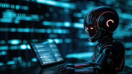 Chatbot Chat with AI, Artificial Intelligence. Man using technology smart robot AI, artificial intelligence entering command prompt to produce something, Futuristic technology transformation.
