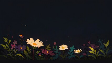 Fototapeta na wymiar flower garden at night illustration banner design background 