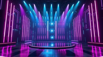 Sound studio scene with colorful lighting concert stage background