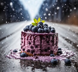 Blueberry cheesecake with fresh berries on a wooden background. Toned.