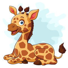 Cartoon funny little giraffe sitting