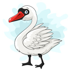 Cartoon cute swan isolated on white background