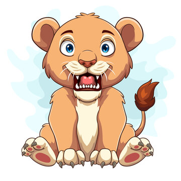 Cartoon funny lion sitting on white background