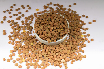 Closeup of a pile of organic uncooked lentils