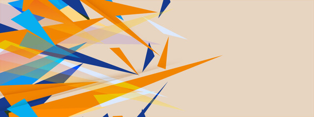 Modern abstract beige background design with layers of textured triangle random geometric pattern.