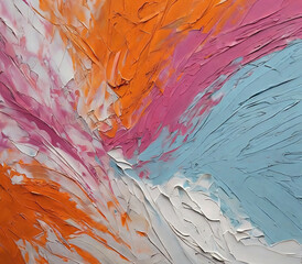 a vibrant abstract oil painting on canvas close-up as a colorful background. Blue, white, orange,...
