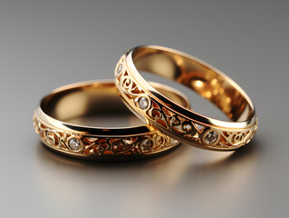 Two Gold Wedding Ring on White Background