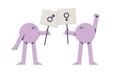 Abstract characters in gender illustration.  Feminism vector illustration. Dispute between the sexes.