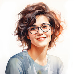 Obraz premium Woman smiling and wearing glasses. Generative AI. W008