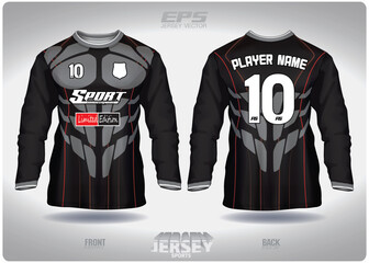 EPS jersey sports shirt vector.Black gray muscle pattern design, illustration, textile background for round neck sports shirt long sleeves, football jersey shirt long sleeves.eps