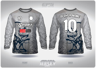 EPS jersey sports shirt vector.Dinosaurs fishing in the waves pattern design, illustration, textile background for round neck sports shirt long sleeves, football jersey shirt long sleeves.eps