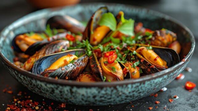 Image of delicious mussels from Belgium Generative AI
