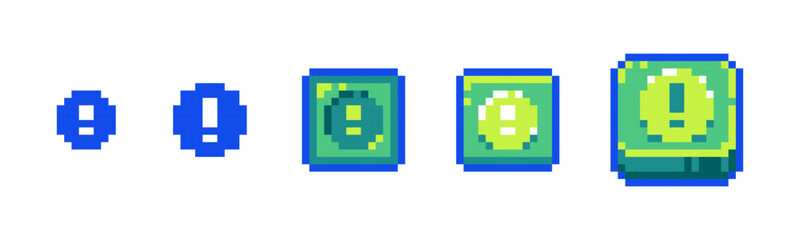 Obraz premium Pixel Alert Icon Set for Retro Game UI. Retro 8-Bit Style Warning and Attention Buttons