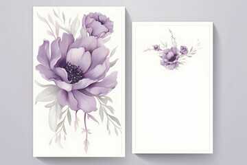 Wedding floral style double invite, invitation, save the date card design set with beautiful Purple pastel peony flower 