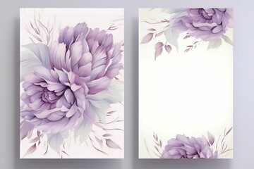 Wedding floral style double invite, invitation, save the date card design set with beautiful Purple pastel peony flower
